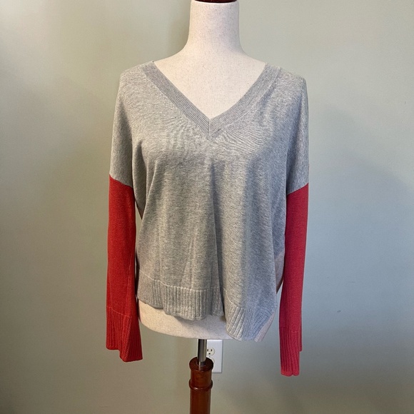 Lilla|P Red and Gray V Neck Sweater - Size L - Picture 1 of 10